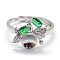 Adjustable Rhodium Plated 925 Sterling Silver Finger Ring Components, with Cubic Zirconia, Green & Clear, Platinum, Size: 7, 17mm, Tray: 6mm