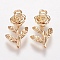 Brass Pendants, Rose, Valentine's Day Theme, Light Gold, 19.5x9.5x3.5mm, Hole: 1.5mm