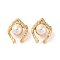 304 Stainless Steel Plastic Bead Stud Earrings, for Women, PVD Vacuum Plating, Golden, 19x22.6mm