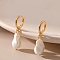 Teardrop Brass Baroque Pearl Hoop Earrings, Golden, 17~35x10mm