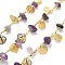 Amethyst & Glass Link Chains, with Brass Chains, Long-Lasting Plated, Lead Free & Cadmium Free, Real 18K Gold Plated, Rack Plating, Soldered, with Spool, 15.5~18x7~9x4~7mm