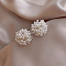 Flower Alloy Plastic Imitation Pearl Clip-on Earrings, Golden, White, 30mm