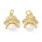 Brass Micro Pave Cubic Zirconia Pendants, Bees, with ABS Imitation Pearl, Lead Free & Cadmium Free, Rack Plating, Long-Lasting Plated, with Jump Ring, Real 18K Gold Plated, 18x14x8mm, Hole: 3mm