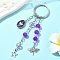 Glass & Alloy & Natural Amethyst Keychain, with Iron Rings, 11.8cm