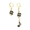 Golden Alloy Enamel Dangle Leverback Earrings, Asymmetrical Earrings, Clover, 33~64x10~12.5mm
