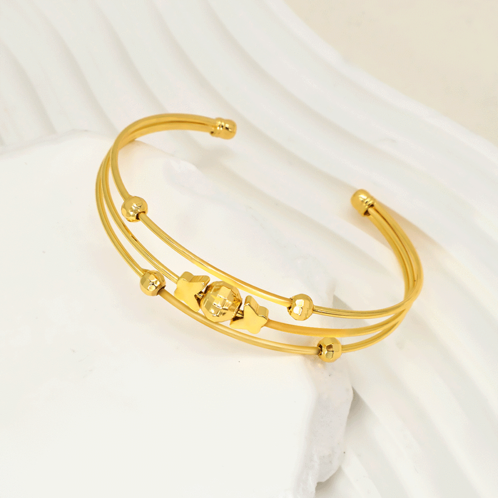 Adjustable Brass Cuff Bangles, Torque Bangles for Women, Real 18K Gold Plated, Butterfly, Inner Diameter: 2-1/8 inch(5.5cm)~3-1/8 inch(8cm)