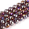 AB Color Plated Transparent Glass Round Beads Strands, Faceted, Sandy Brown, 7.5~8.5x7~7.5mm, Hole: 1.2~1.6mm, about 25~26pcs/strand, 6.89~7.48''(17.5~19cm)
