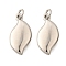 Brass Charms, Rack Plating, Lasting Plated, Cadmium Free & Lead Free, Platinum, with Jump Ring, Leaf, 14.5x7.5x2.5mm, Hole: 2mm