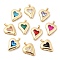 Rack Plating Brass Pendants, Heart Shaped Glass Charms, Long-Lasting Plated, Cadmium Free & Lead Free, Real 18K Gold Plated, Mixed Color, 26x21x6mm, Hole: 3x5.5mm