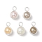 Shell Pearl Round Copper Wire Wrapped Pendants, Silver Color Plated, Mixed Color, 17x10.5x8.5mm, Hole: 4mm