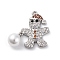 Santa Claus Brass Micro Pave Cubic Zirconia Pendants, Lead Free & Cadmium Free Charms , Platinum, 21.5x23x7mm, Hole: 1.2mm