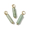 Natural Green Aventurine Pendants, Column Charms with with 304 Stainless Steel Jump Rings, Golden, 18.5~19x4~4.5mm, Hole: 3.5mm