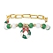 2Pcs 2 Styles Christmas Theme Alloy Enamel Charm Bracelets & Iron Paperclip Chain Bracelets Sets, with Glass Beads, Christmas Wreath, 7-5/8 inch(19.3~19.5cm)
