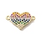 Brass Micro Pave Cubic Zirconia Heart Connector Charms, Real 18K Gold Plated, Cadmium Free & Lead Free, Rack Plating, Long-Lasting Plated, Colorful, 12.5x19.5x2mm, Hole: 1.2mm