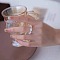 1Pc Cat Shape Glass Beaded Beads Finger Rings, White, Inner Diameter: 18mm
