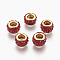 Handmade Polymer Clay European Beads, Large Hole Beads, with Brass Core, Flat Round, Golden, Red, 11.5x7mm, Hole: 5mm