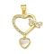 Rack Plating Brass Clear Cubic Zirconia Pendants, Natural Shell Heart Charms with Bowknot, Lead Free & Cadmium Free, Long-Lasting Plated, Real 18K Gold Plated, 23x20x3mm, Hole: 4x3.5mm
