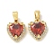 Brass Micro Pave Cubic Zirconia Pendents, Heart Charms, Real 18K Gold Plated, 11.5x9.5x4.5mm, Hole: 4x3mm