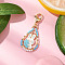 Easter Teadrop Glass Seed Beaded & Alloy Enamel Rabbit Pendant Decorations, with 304 Stainless Steel Lobster Claw Clasps, Light Sky Blue, 48mm