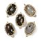 Natural Labradorite Faceted Oval Links, Rack Plating Brass Micro Pave Clear Cubic Zirconia Connector Charms, Golden, 21x12.5x5mm, Hole: 1.6mm and 1.4mm