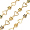 Brass Heart with Butterfly Link Chains with Glass, Soldered, with Spool, Real 18K Gold Plated, 12x10x1mm
