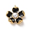 304 Stainless Steel Enamel Pendants, with Plastic Imitation Pearl Beads, Flower Charm, Golden, Black, 32x29x10mm, Hole: 2.5mm