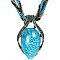 Bohemian Style Teardrop Zinc Alloy & Resin & Glass Seed Beaded Pendant Necklaces, Deep Sky Blue, 17.72 inch(45cm)