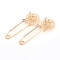 Rack Plating Iron Safety Brooch, with Crystal Glass Rhinestone, Flower, Light Gold, 72x25mm, Pin: 1.5mm