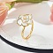 Rotatable Finger Rings, Brass Enamel Finger Rings for Women, Flower with Imitation Pearl, Real 18K Gold Plated, Inner Diameter: 17mm