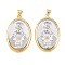 Brass Pendants, Oval with Virgin Mary Charms, Long-Lasting Plated, Rack Plating, Lead Free & Cadmium Free, Real 18K Gold Plated, Golden & Stainless Steel Color, 30.5x19.5x5mm, Hole: 4.5x3.5mm