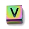 Ion Plating(IP) 304 Stainless Steel Square Slide Charms, Rainbow Color, Letter V, 9x8x4mm, Hole: 3.5x8.5mm