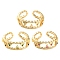Rack Plating Brass Micro Pave Cubic Zirconia Open Cuff Rings for Women, Lead Free & Cadmium Free, Long-Lasting Plated, Real 18K Gold Plated, Triangle, Mixed Color, Adjustable, 7mm