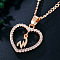 Alloy Crystal Rhinestone Heart with Initial Pendant Necklaces, Rose Gold, Letter W, 16.93 inch(43cm)