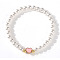 Minimalist ABS Imitation Pearl Round Beads Stretch Bracelets, Heart Brass Bead Bracelets for Women, Pink, Inner Diameter: 6-7/8 inch(17.5cm)