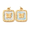304 Stainless Steel Enamel Pendants, Square with Butterfly Charm, with Jump Ring, Ion Plating(IP), Real 18K Gold Plated, Light Blue, 16x12x2.5mm, Hole: 2.5mm