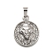 304 Stainless Steel Pendants, with Rhinestone, Flat Round & Lion, Stainless Steel Color, 26.5x21x8mm, Hole: 3x7mm