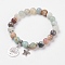 Natural Flower Amazonite Stretch Bracelets, with Alloy Pendants & Bead Spacers, Tree of Life and Flower, Burlap Packing, 2 inch(5cm)