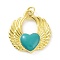 Rack Plating Brass Enamel Pendants, with Jump Ring, Long-Lasting Plated, Real 18K Gold Plated, Cadmium Free & Lead Free, Wing with Heart Charm, Turquoise, 20.5x19x3.5mm, Jump Ring: 5x0.8mm, Inner Diameter: 3.5mm