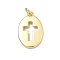 Brass Pendants, Oval Charms, Long-Lasting Plated, Cadmium Free & Lead Free, Real 18K Gold Plated, Cross, 20.5x13x2mm, Jump Ring: 5x1mm, Inner Diameter: 3mm
