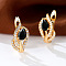 Brass Micro Pave Cubic Zirconia Hoop Earrings, Teardrop, Light Gold, Black, 16x7mm