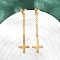 Upside Down Cross 201 Stainless Steel Dangle Stud Earrings, with 304 Stainless Steel Pins, Golden, 54.5x12.5mm