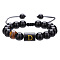Adjustable Natural Tiger Eye and Glass Beaded Braided Bead Bracelets for Men Women, Column with Letter, Black, Letter D, 6-1/4~10-1/4 inch(16~26cm)