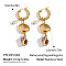 304 Stainless Steel Hoop Earrings, Real 18K Gold Plated, with Imitation Pearl, Shell Shape, 66x19mm