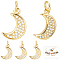 10Pcs Brass Micro Pave Cubic Zirconia Charms, with Jump Ring, Moon, Real 18K Gold Plated, Clear, 14x9.5x2mm, Hole: 3mm