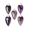 Natural Amethyst Pendants, with Golden Tone Brass Findings, Heart Charms, 33.5x17x5.5~6.5mm, Hole: 6x5mm