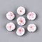 Handmade Lampwork Beads, Flat Round with Flower Pattern, White, 14~15x10~12mm, Hole: 0.8~1.2mm