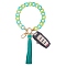 Chain Link Wristlet Keychain, Acrylic Bracelet Tassel Keychain, with Alloy Findings, Green, 28.5cm