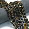Natural Yellow Blue Tiger Eye Beads Strands, Faceted Hexagonal Cut, Flat Round, with Seed Beads, Mixed Dyed and Undyed, 10~10.5x6mm, Hole: 1.1mm, about 31~32pcs/strand, 15.35''~15.55''(39~39.5cm)