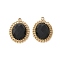 304 Stainless Steel Pendants, Oval, with Black Agate, Ion Plating(IP), Real 18K Gold Plated, 17.5x13.5x4mm, Hole: 1.6mm