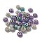 Faceted Resin European Beads, Large Hole Beads, Rondelle with Silver Color Plated Brass Cores and Glitter Powder, Dark Orchid, 14x8.5mm, Hole: 5mm